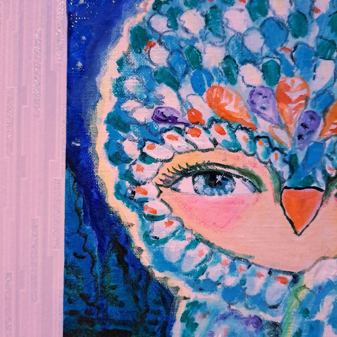 キャンバス油絵　専用　世界のカラフルなふくろう　とっても明るい月夜