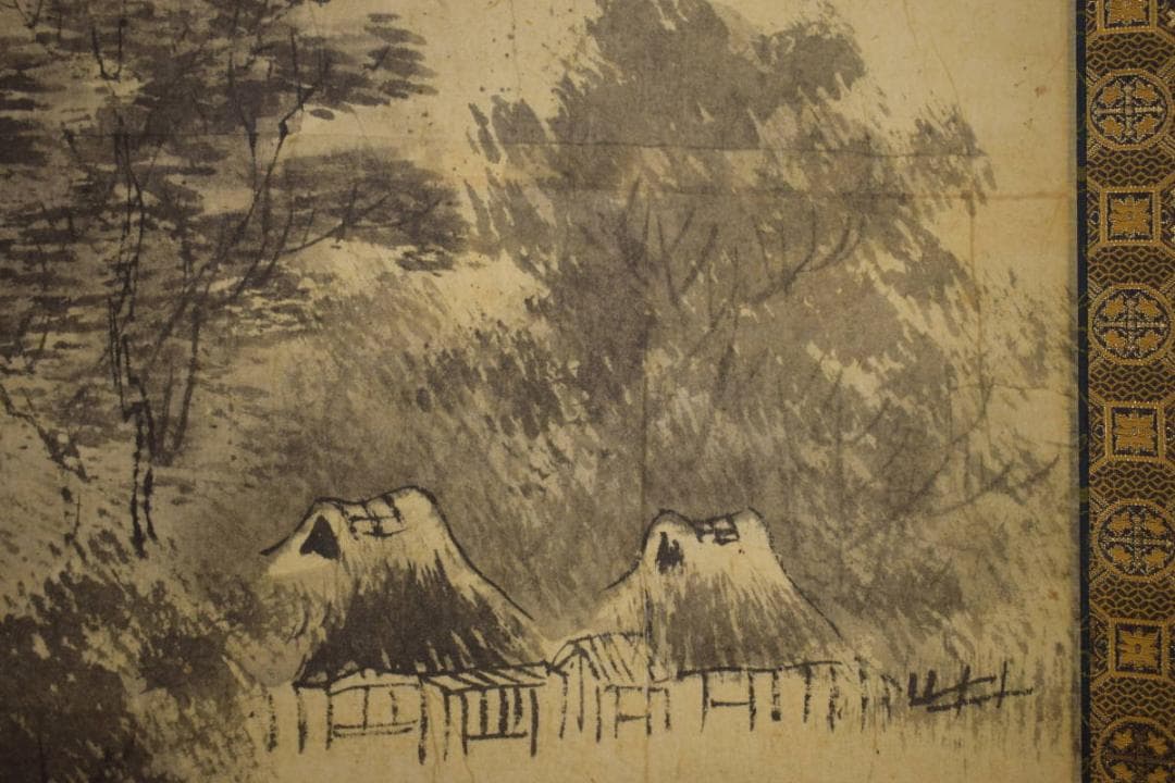 真作/森寛斎/水墨山水図/桐題箱付/布袋屋掛軸HI-672