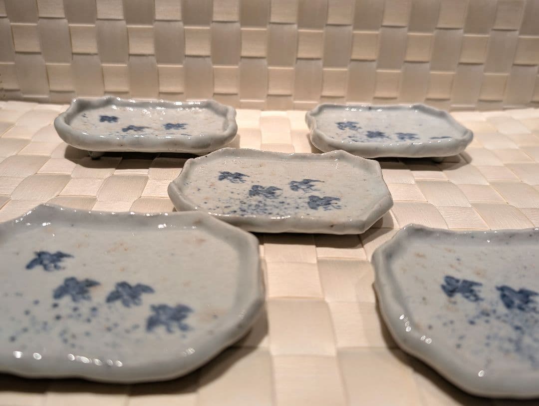 柴山勝　青華　吹墨　豆皿　５枚セット