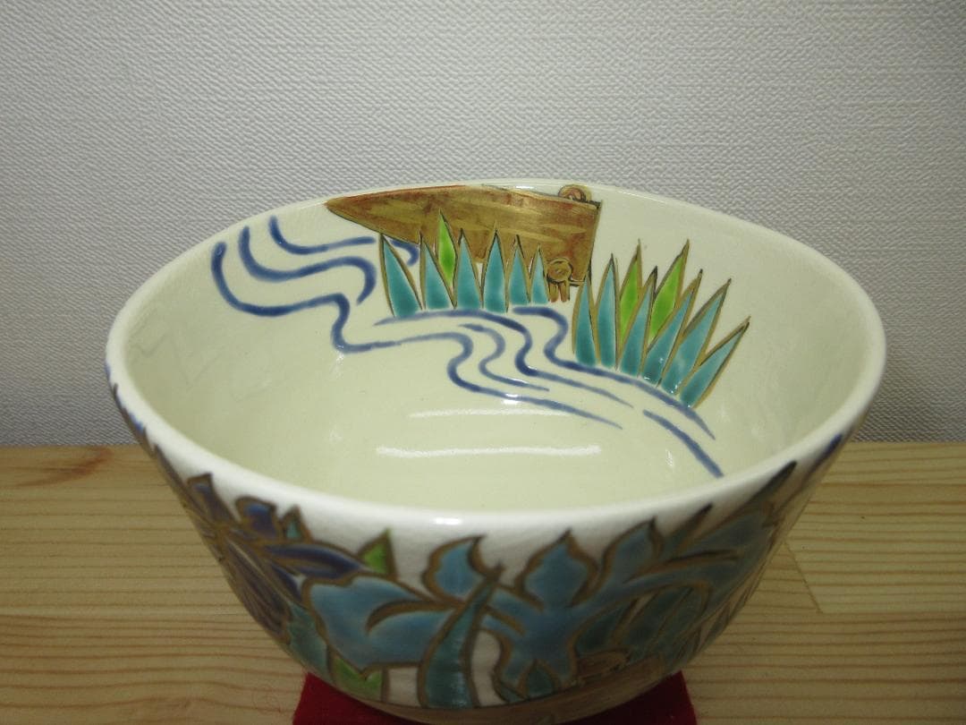 送料込【逢絢亭・新品】茶道具 茶碗 京焼 八ツ橋の図 伊坂清香 共箱入り