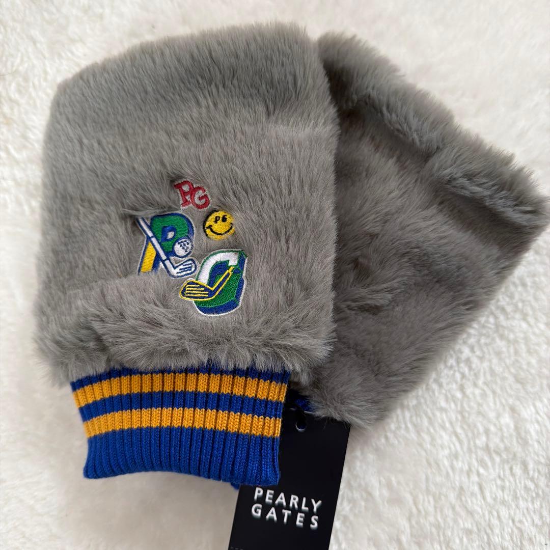 新品PEARLY GATES フェイクファー指ぬきミトン カレッジロゴ グレー