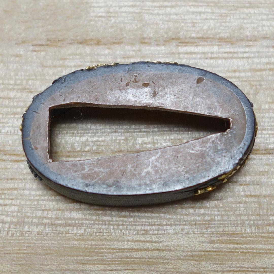 【草花図縁 赤銅魚子地 金銀銅象嵌】 刀装具 縁頭 鍔 鐔 日本刀 武具 骨董