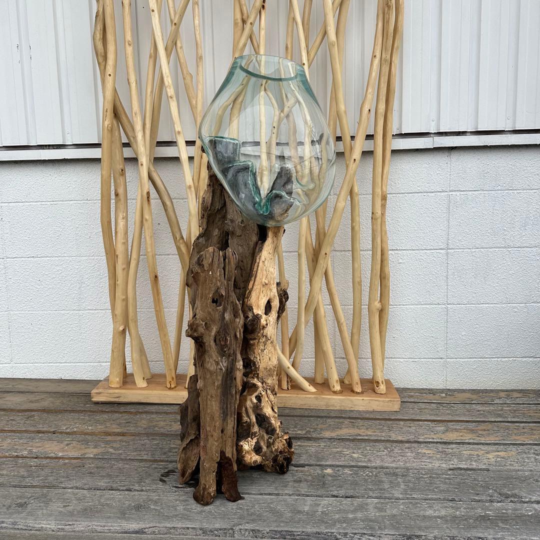 【送料無料】バリ島流木ガラスビッグサイズw30×d35×h102cmメダカ7-A