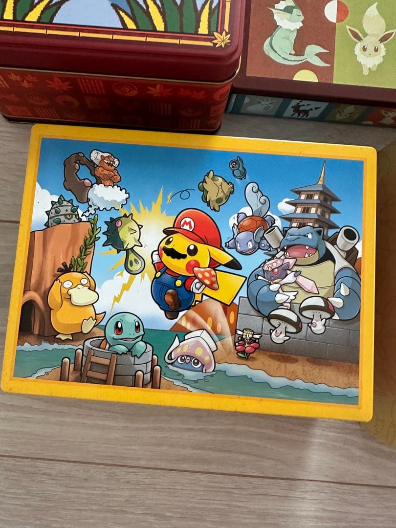 ポケモンデザイン缶セット空き缶　ブイズ　マリオ　ピカチュウ フエン