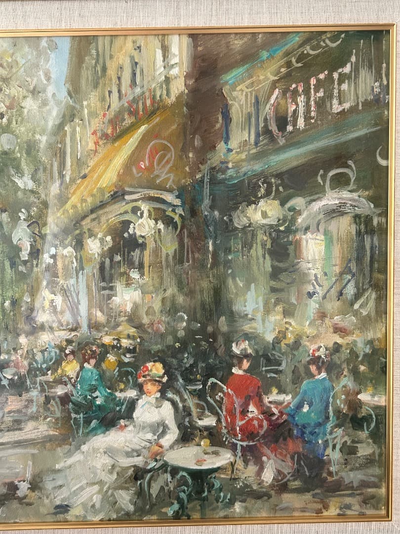 マリオ・パッソーニ作 「Café De Paris」(油絵)