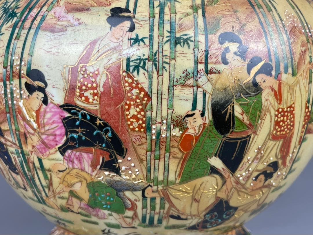 薩摩焼 沈香壺 飾壺 金彩 美人画 置物 高さ約45cm花瓶 インテリア 飾り物