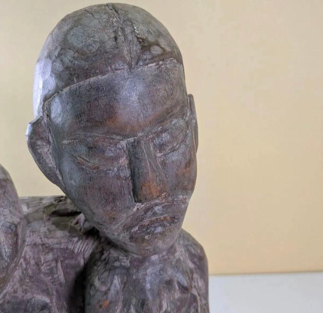 夫婦　置物　木彫り　民族　一刀彫　オブジェ