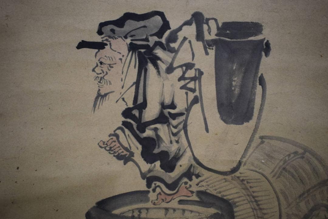 模写/谷文晁/寿老人山水図/絹表装/三幅/布袋屋掛軸HG-37