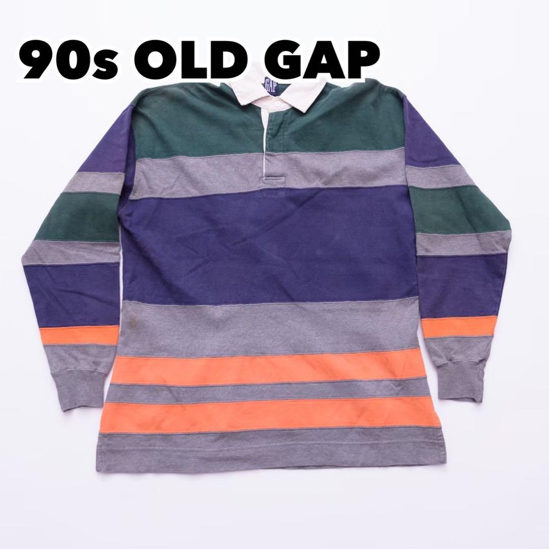 90s オールド GAP ラガーシャツ ボーダー マルチカラー 紺 古着 XL