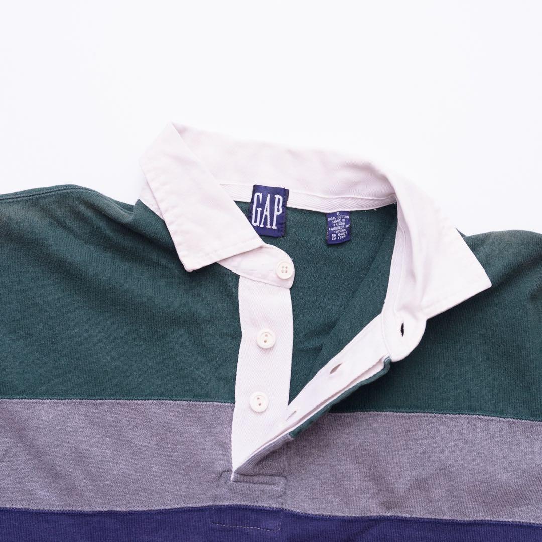 90s オールド GAP ラガーシャツ ボーダー マルチカラー 紺 古着 XL