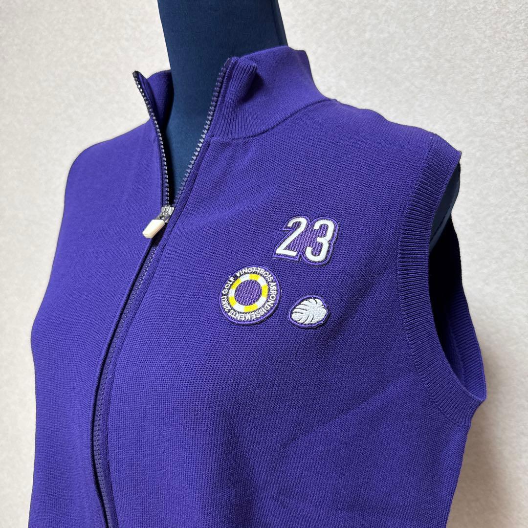 【新品タグ付】23区ゴルフ・ジップアップ　ベスト　パープル　ワッペン付　L