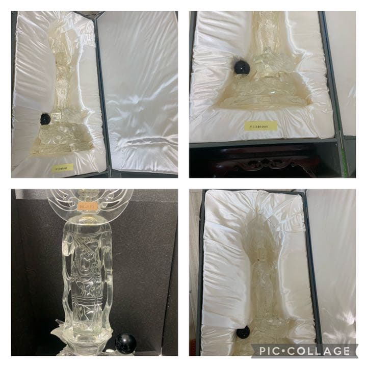 天然水晶　クリスタル　観音菩薩像　龍頭観音　台座付　クオーツ　仏教美術　オブジェ