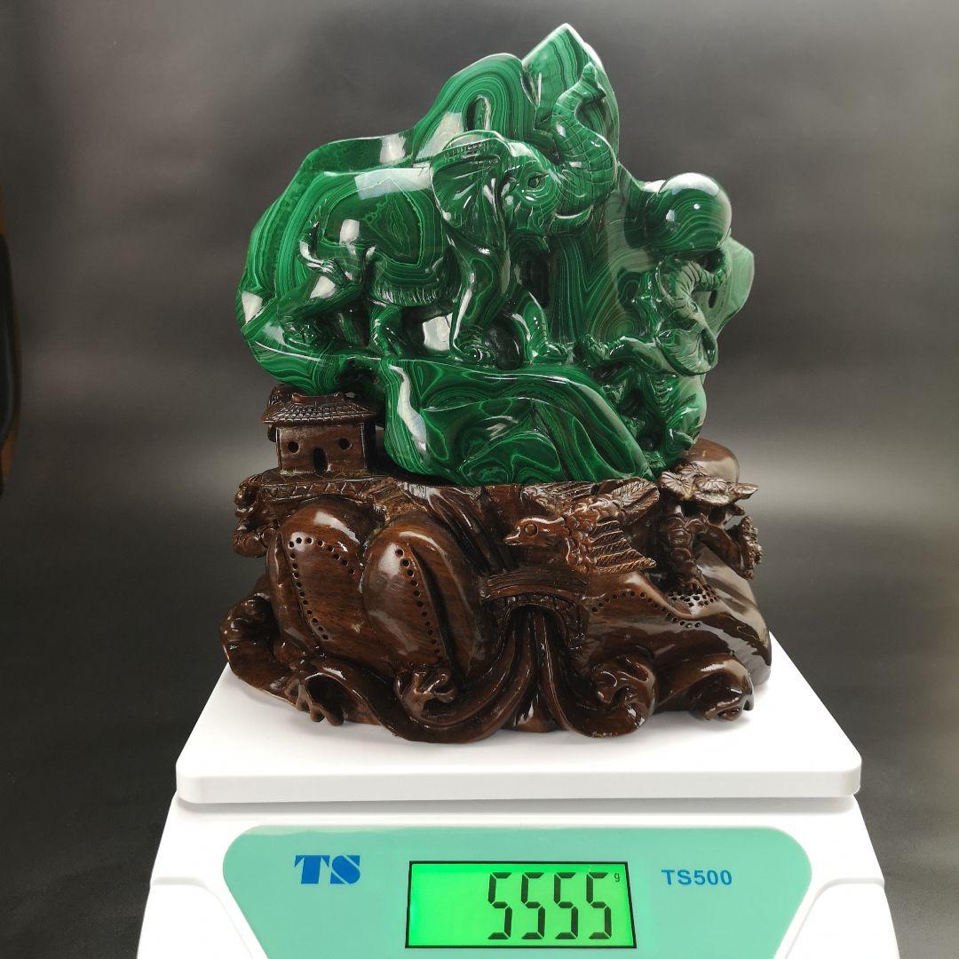 芸術品　超レア物　孔雀石　親子の象　マラカイト　原石　処分