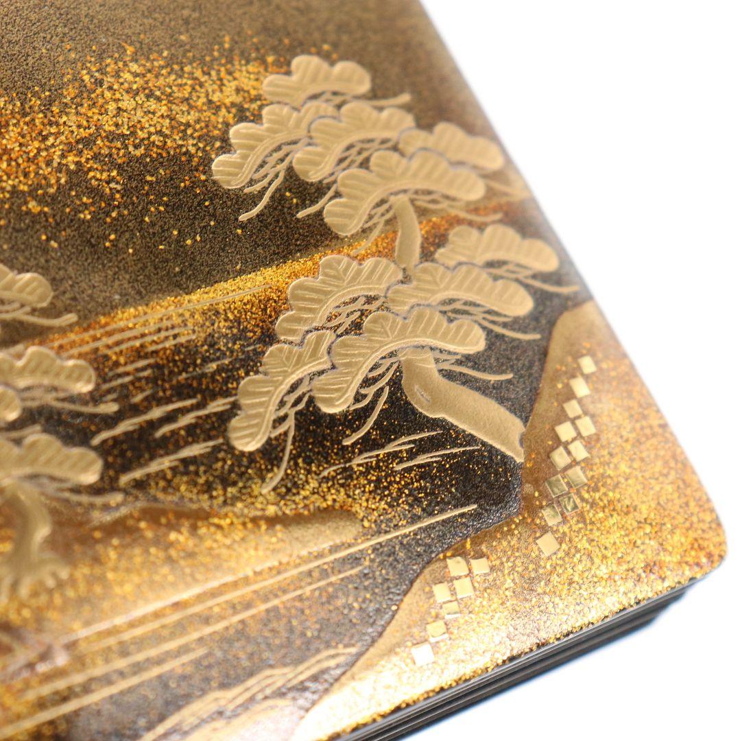 坂本憲一作 山水蒔絵 文庫形香合 文箱 金梨子地 茶道具 共箱　AW807　N1