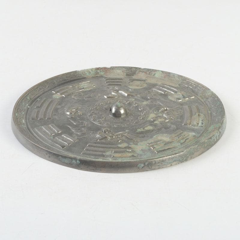 中国　古銅青銅　神獣文　銅鏡　古鏡　紙鎮　文鎮　時代箱付　M　9273E