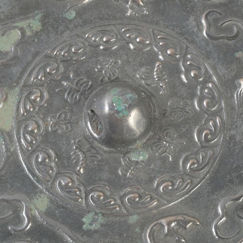 中国　古銅青銅　神獣文　銅鏡　古鏡　紙鎮　文鎮　時代箱付　M　9273E
