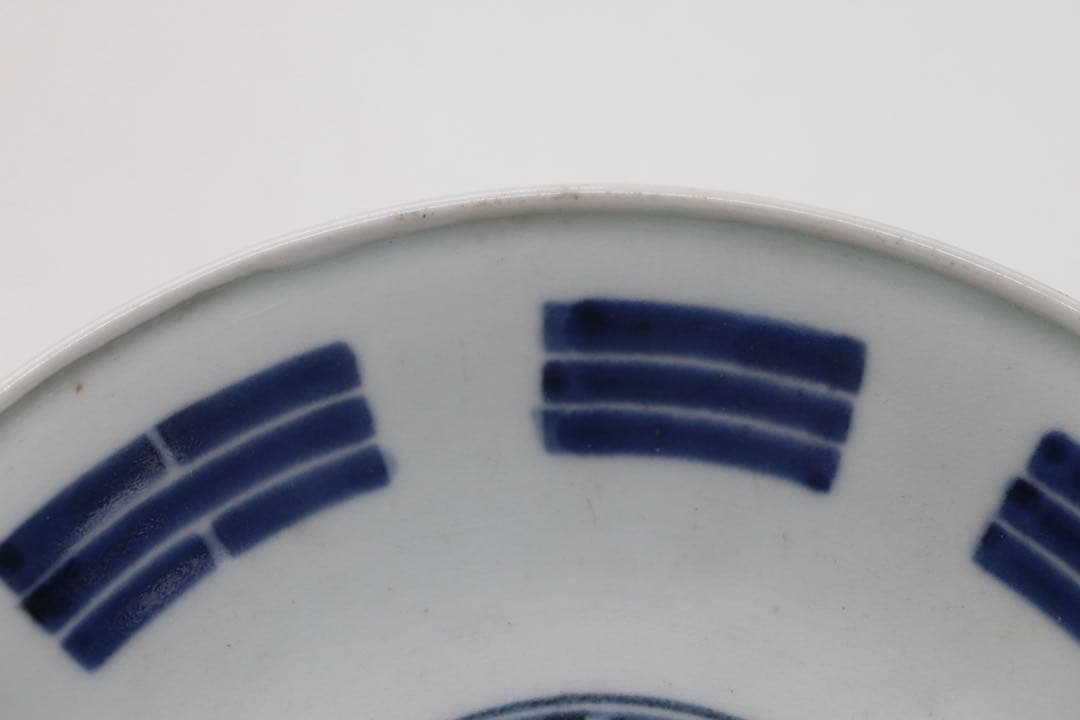 中国　染付　牡丹八卦紋中皿　古染　送料込み251007