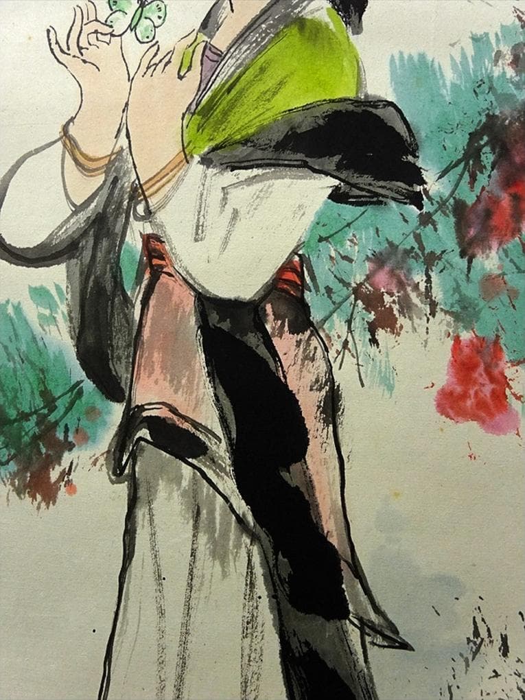 掛軸 胡夢『仕女図 美人』中国画 紙本 肉筆 箱無し 掛け軸 w061117