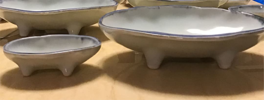 【人間国宝 近藤 悠三 こんどうゆうぞう】呉須染付 蘭絵 足付刺身皿 六客揃え