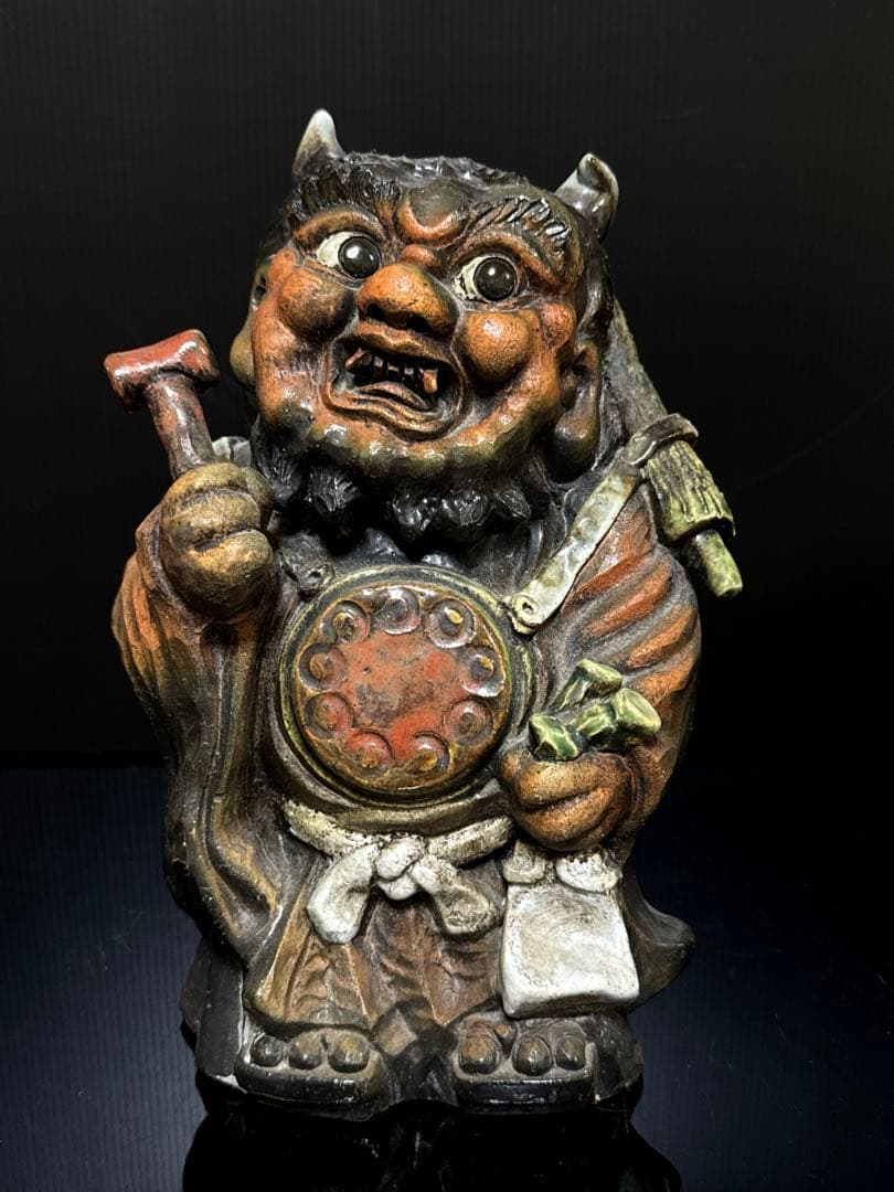 名人 三平 造 陶製 極上彩色手捻 鬼の寒念仏 大津絵 置物