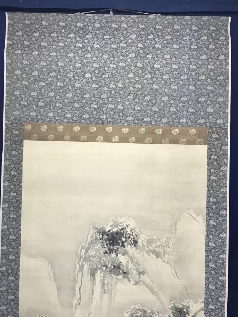 【模写】谷文晁/雪景山村図/山水図/訪友図/大幅/掛軸/名家伝来/AC-286