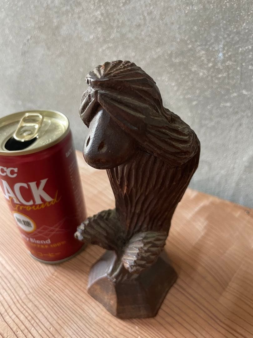 木彫り　さる　置物【m551 骨董　レトロ　見猿　モンキー　木工細工】