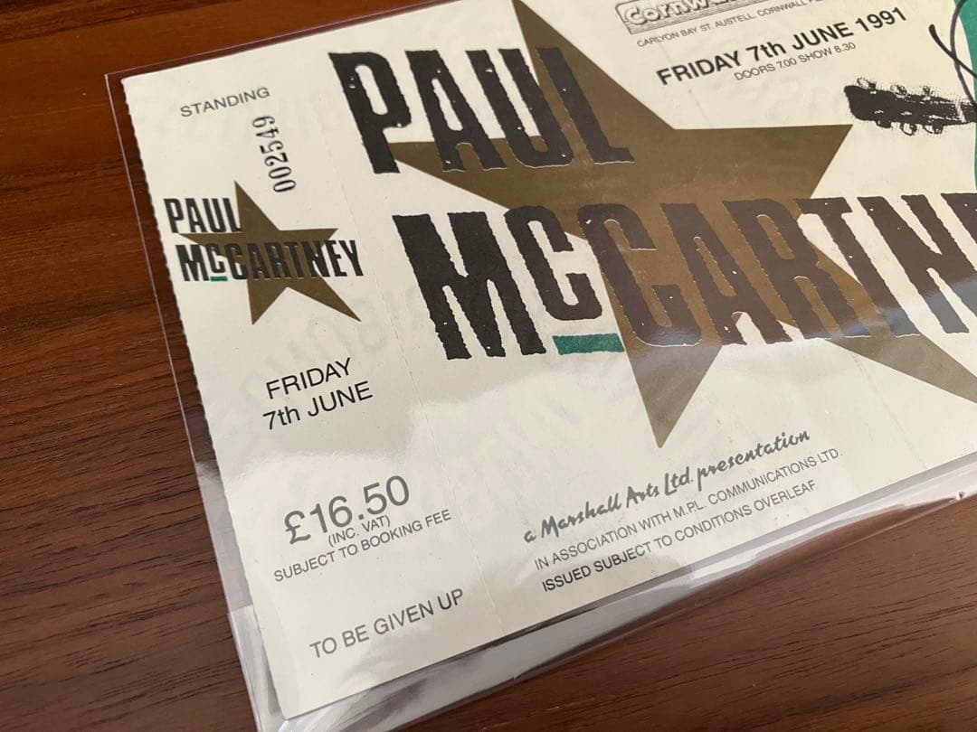 ポール・マッカートニー 1991年コンサートチケット サイン入り Beatles