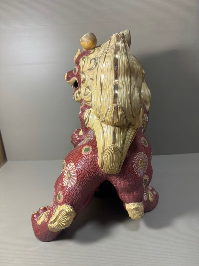 2201  九谷焼 須栄義 金彩 龍文　唐獅子 縁起物 置物