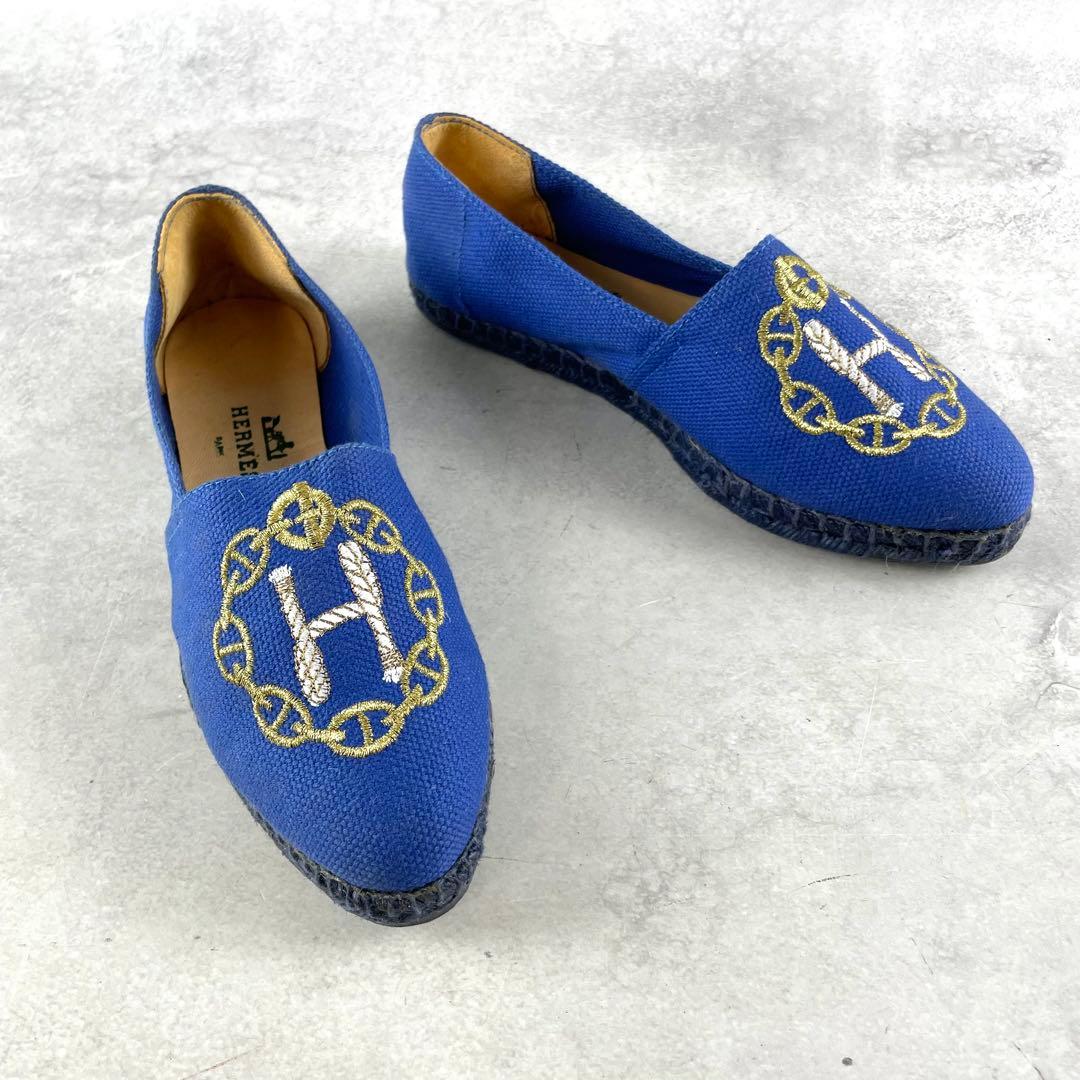エルメス　HERMES バレエシューズ スリッポン エスパドリーユ ブルー