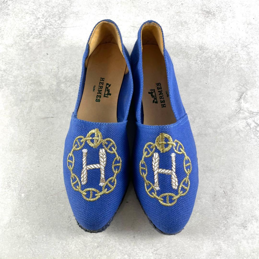 エルメス　HERMES バレエシューズ スリッポン エスパドリーユ ブルー