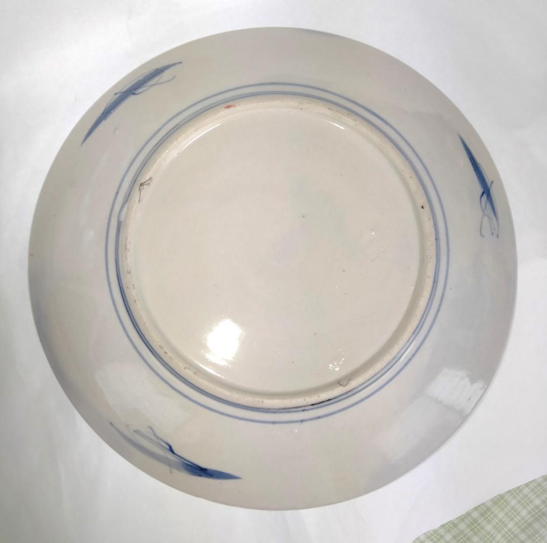 大皿 『椿・菊・梅 (中央丸・周囲六面)』 古伊万里 Aa-110