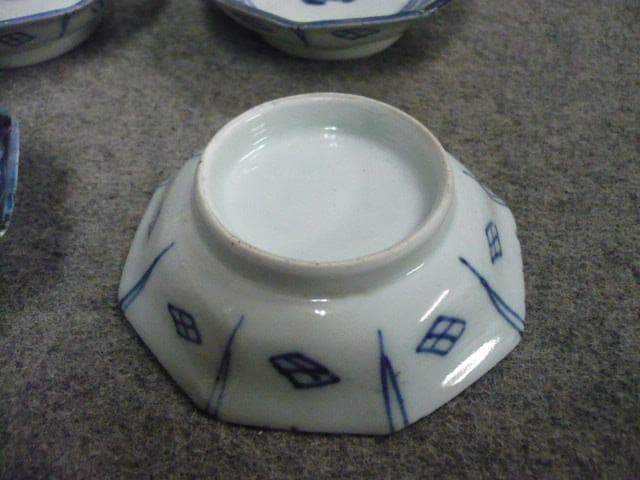 伊万里 草花文 染付 八角 豆皿 4枚 [B31346]