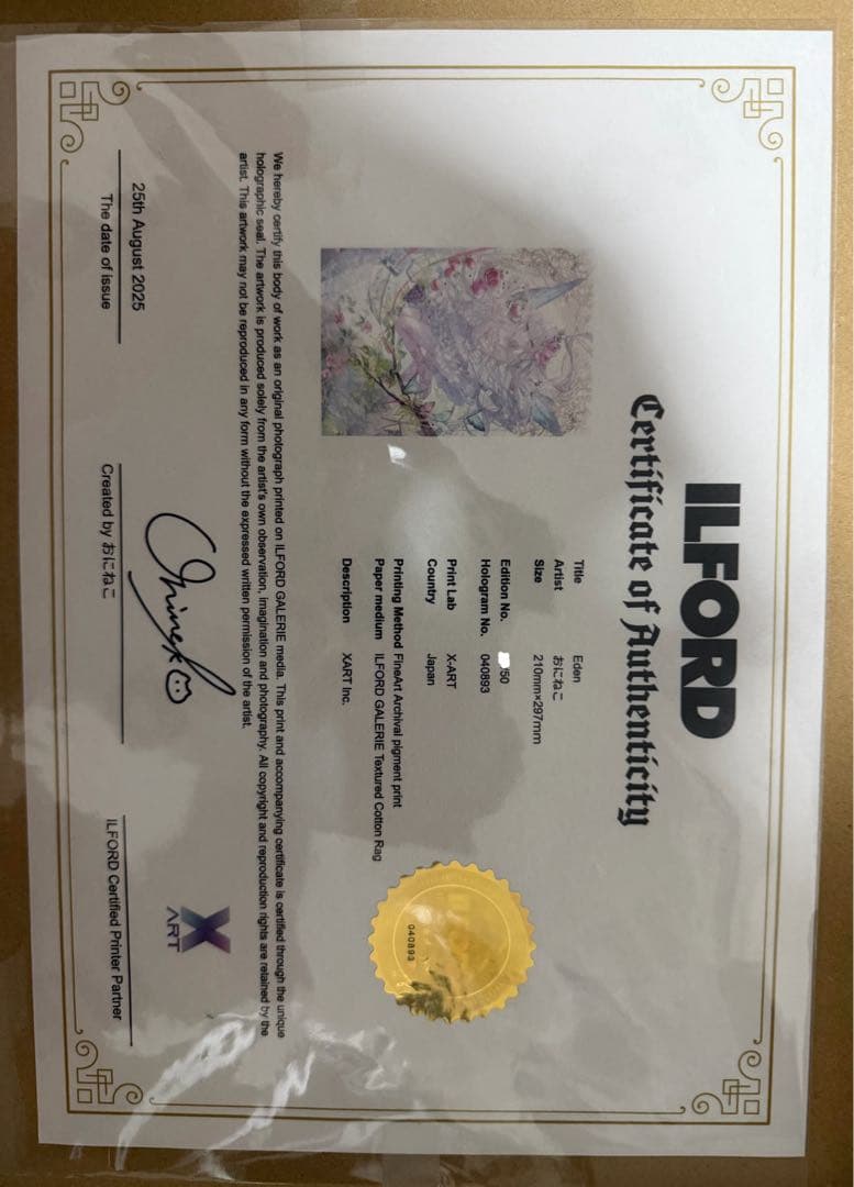 d*7様 X-ART おにねこ「Eden」 ILFORD認定 ファインアートプリ