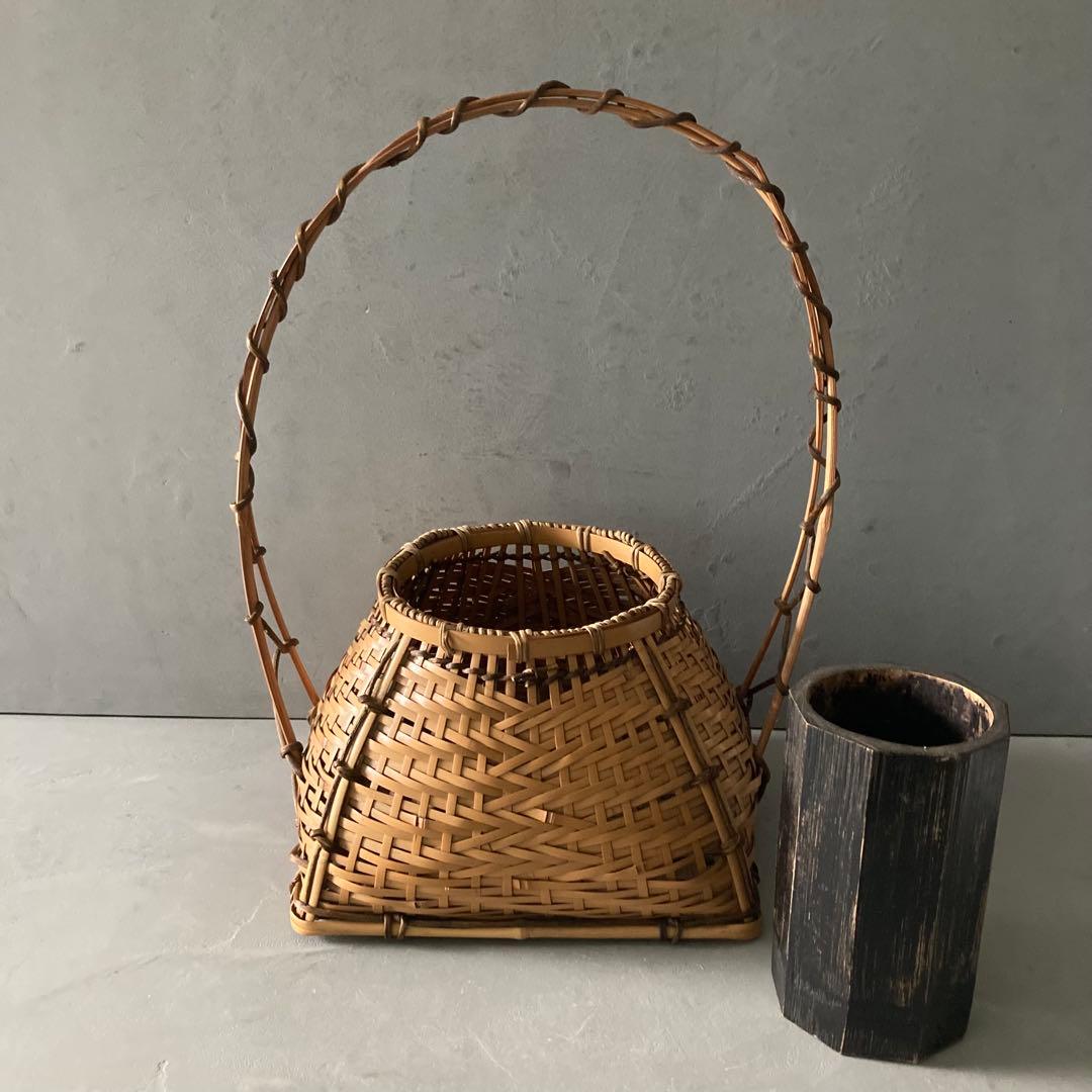 宗全籠 花入 手付置籠 花器 茶道具