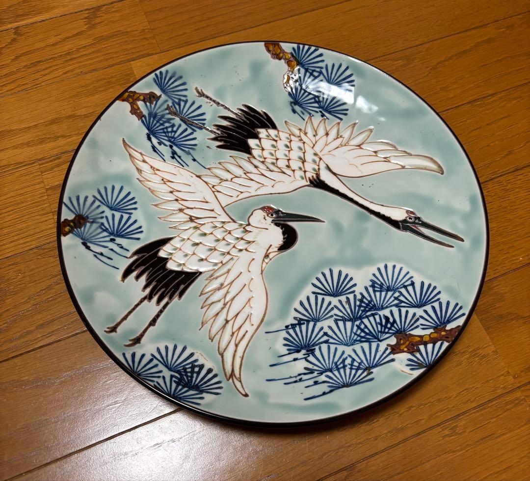 【秀峰】鶴と松の陶器皿【有田焼】