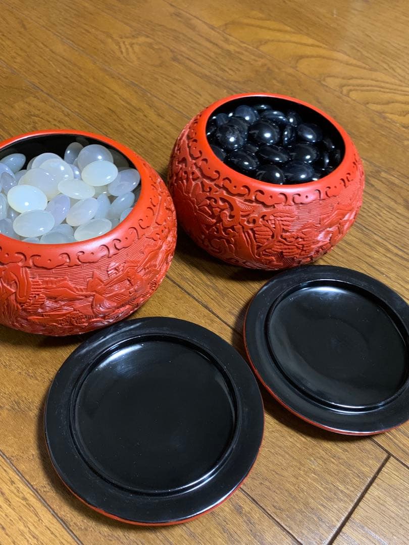 新品未使用 碁石 囲碁 堆朱 瑪瑙 メノウ 中国