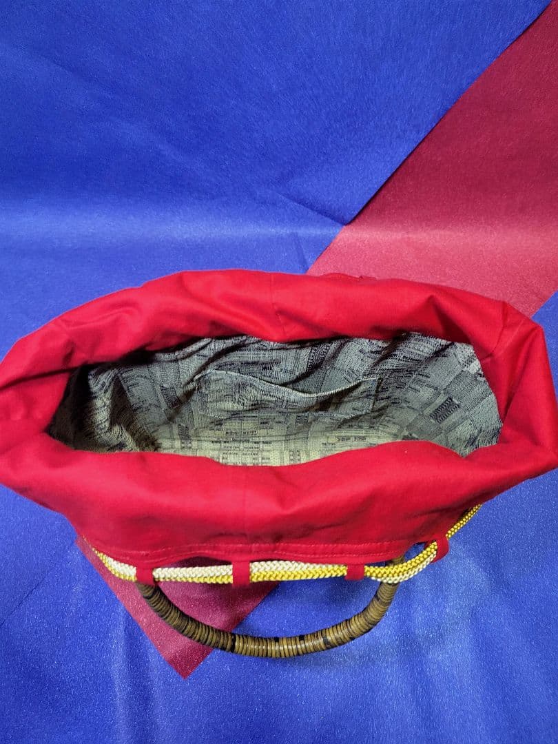 竹編みバッグ　大島紬内張り　茶道具　竹細工