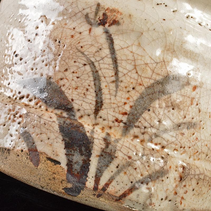 茶道具　志野焼　絵志野　鉄絵　花草文　水指　時代箱付　V　R6156B