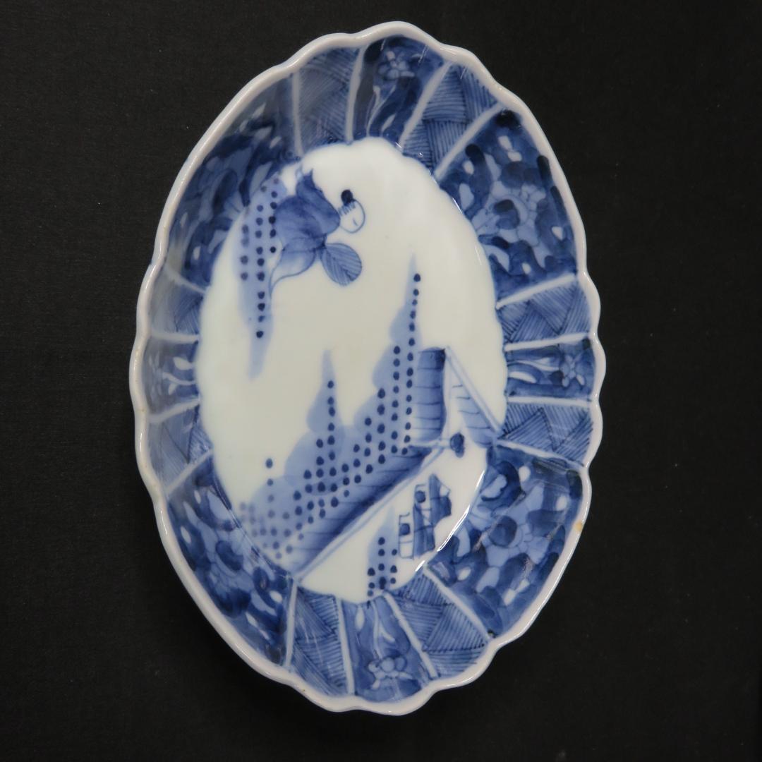 向付 3客 変形 船型 窯傷 銘 人物 風景 家屋