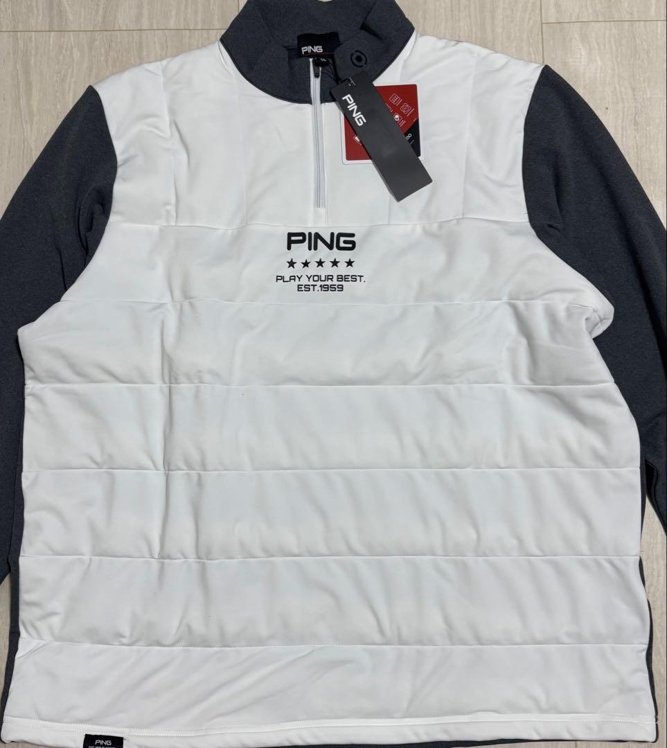 【新品・タグ付き】PINGハーフジップゴルフウェア　ホワイト×グレー LLサイズ