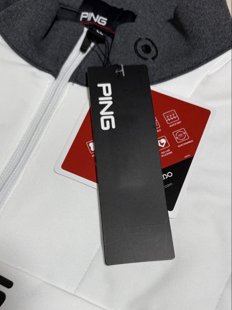 【新品・タグ付き】PINGハーフジップゴルフウェア　ホワイト×グレー LLサイズ