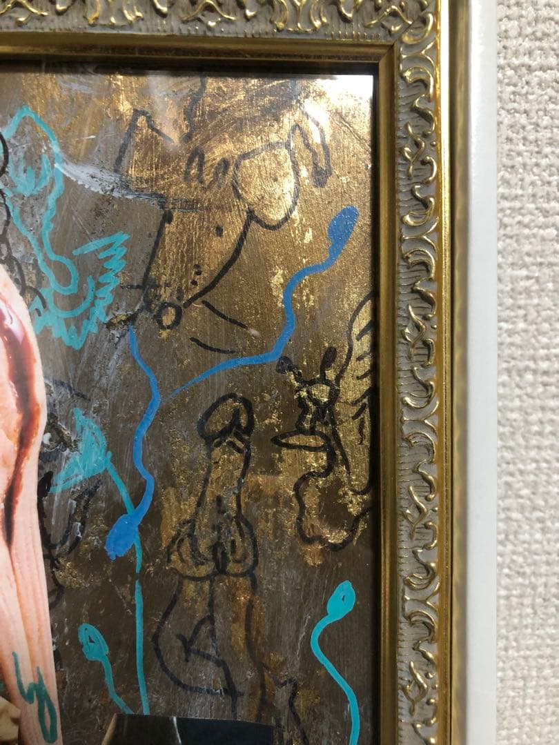 根本敬　直筆　ドローイング　コラージュ　作品　額付き