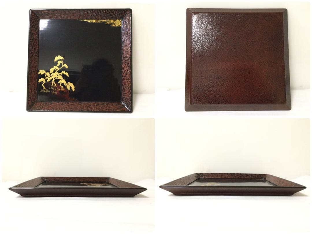 大内塗 懐石膳 十客揃 四方盆 金蒔絵真塗 天然木 時代物 B990