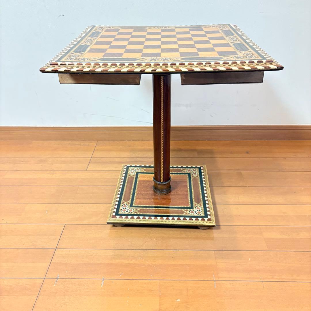 【希少レトロ・駒付属】アンティーク調 インテリア チェステーブル＆駒セット