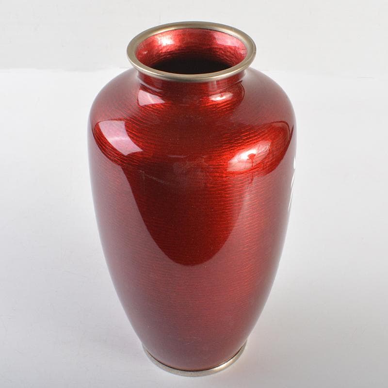 七宝焼　安藤七宝店　透釉　菊文　花瓶　V　R6959