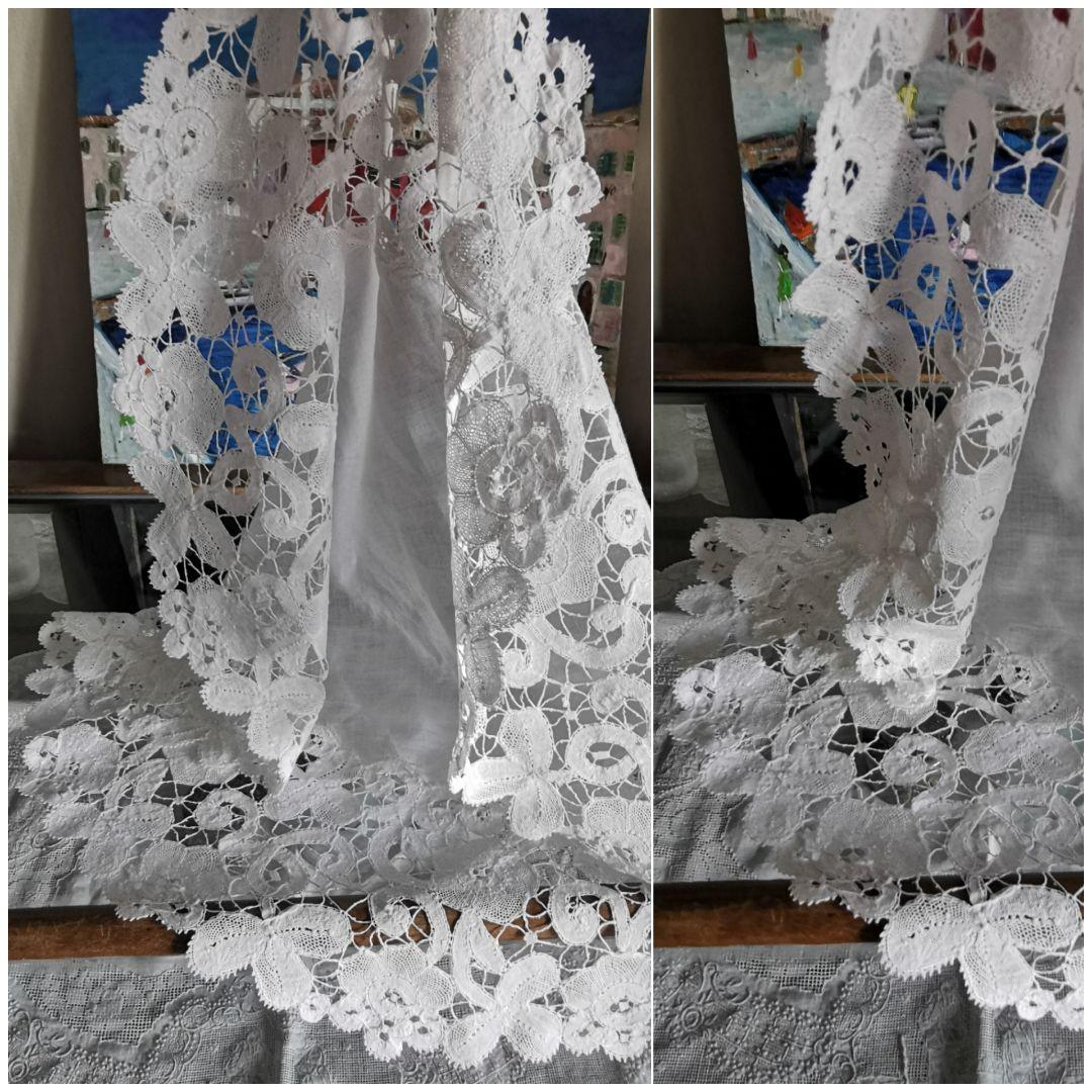 アンティークブルージュ 薔薇と三つ葉の草花紋 柔らかなボビンレースφ60ドイリー