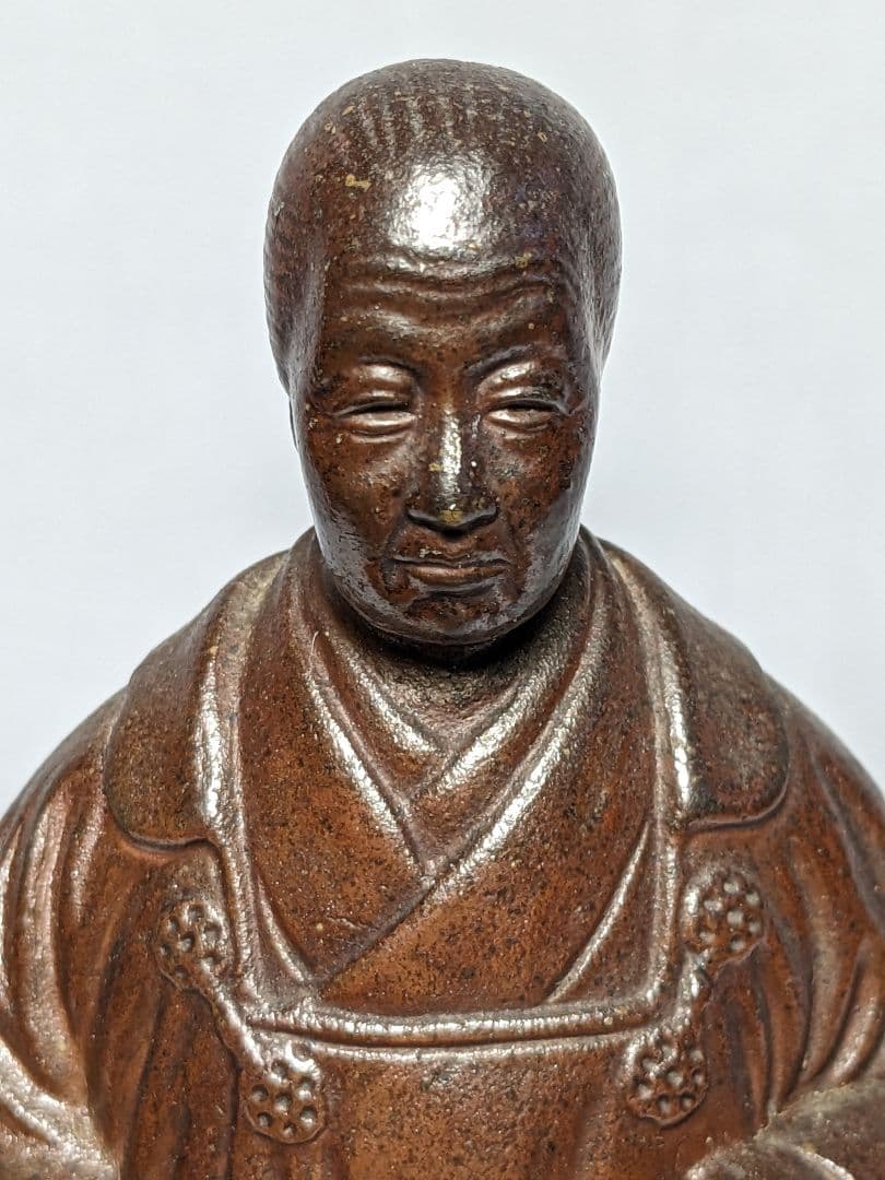 西村春湖 備前焼 奥村五百子像 春湖苑識箱 陶像 陶器人形 人物像 在銘 置物