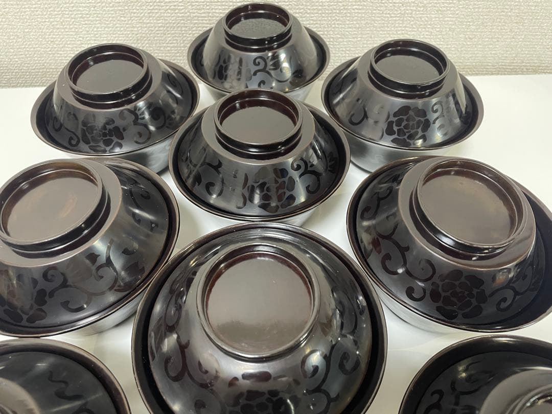 黒漆器 黒漆 内黒塗 漆器 吸物 懐石椀 煮物椀 10客 唐草柄 アンティーク