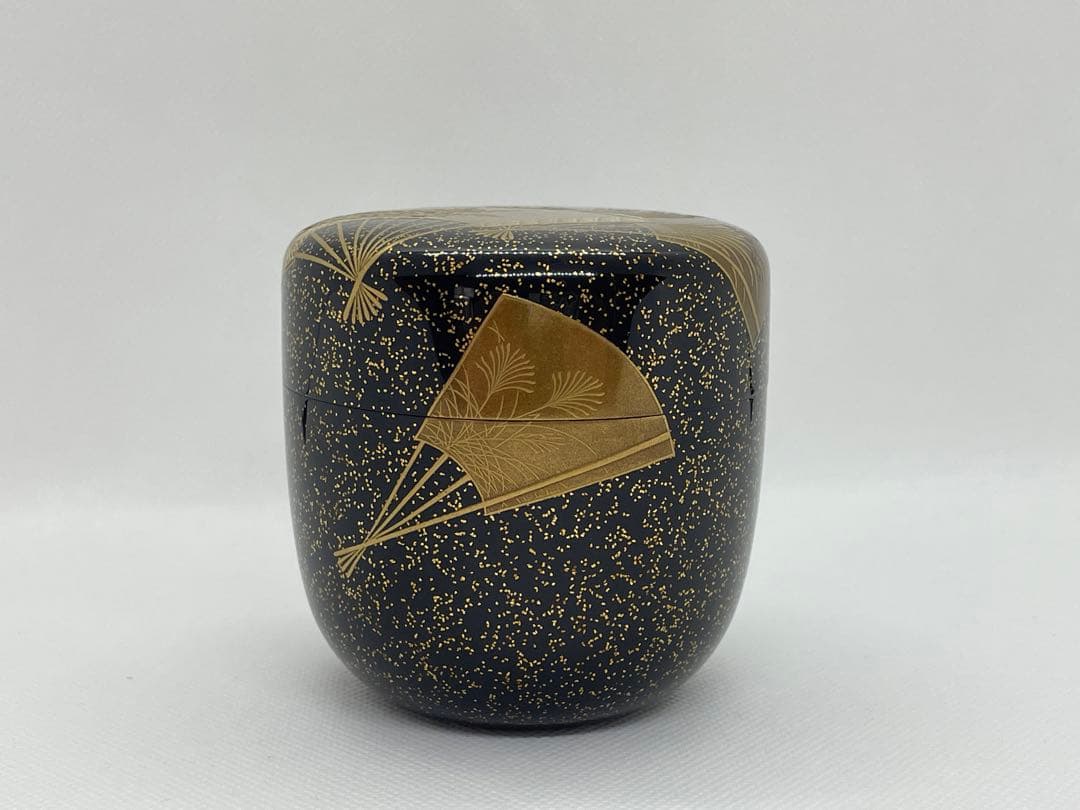 【茶道具】漆芸家　一后一兆　金砂子扇蒔絵夏目　共箱