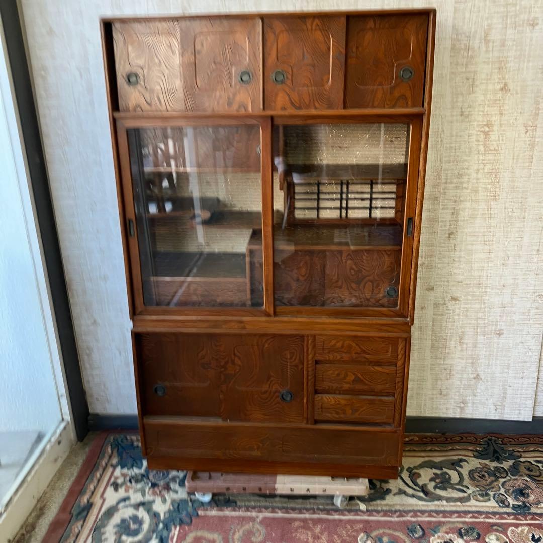 昭和レトロ 木製 茶箪笥 茶棚 ガラス戸 サイドボード 古家具 古民家 飾り棚